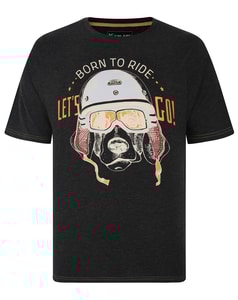 KAM Born To Ride Print T-Shirt Charcoal Marl